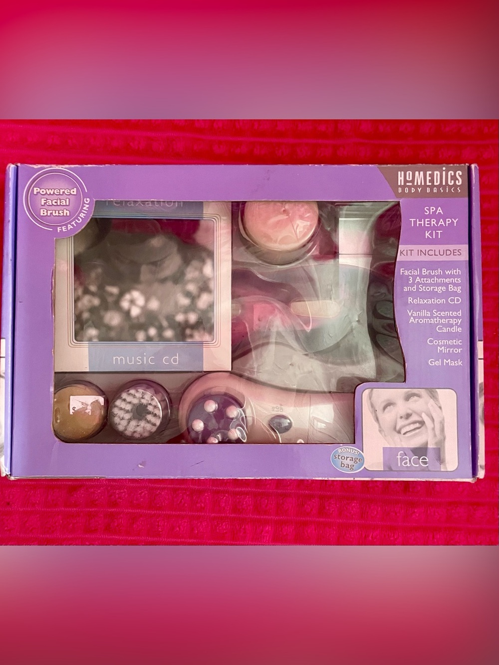 Homedics Spa Therapy Kit With Powered Facial Brush And Various Relaxation Items.